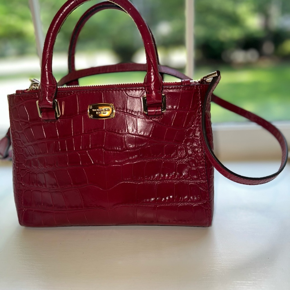 Michael Kors Dark Red Crocodile-Embossed Handbag